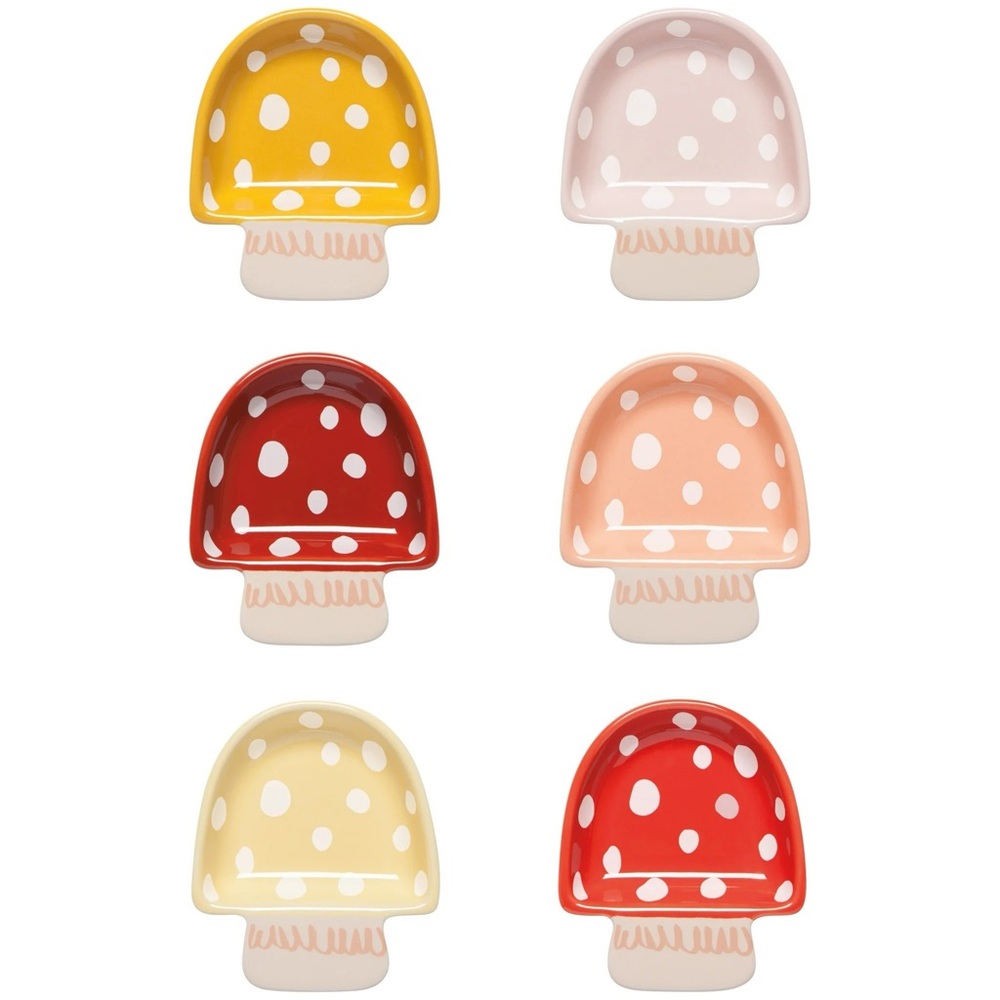 Toadstool pinch bowls set in gift box/2oz stoneware/6 different colors-NIB
